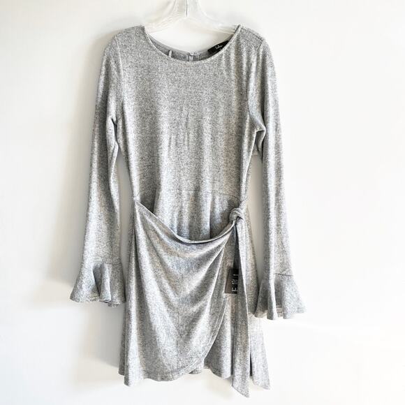 NWT Lulu’s Favorite Tune Heather Grey Faux Wrap Sweater Dress - Picture 4 of 8